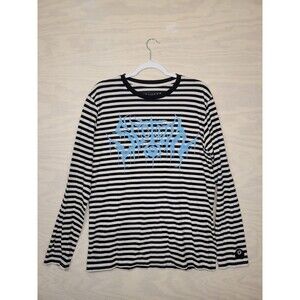 Section 8 Men's Long Sleve Shirt Black White Stripe Eightball Graphic Crew Tee